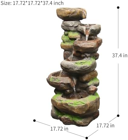 YZM 374 Inch 6-Tier Cascading Rock Water Fountain with LED Lights