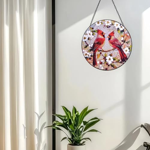 Voyakolo Cardinal Stained Glass Suncatcher 8 Round