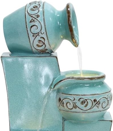 LuxenHome 30 Inch Tall Aqua Blue Water Fountain with LED Lights 1