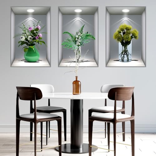 3D Green Potted Plants Wall Stickers 3 Pcs Home Decor