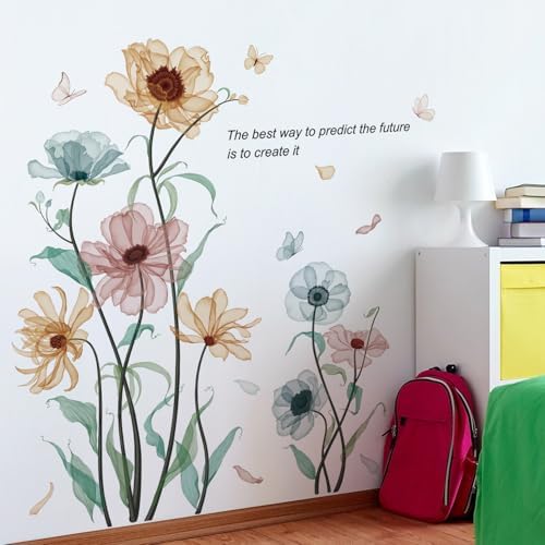 Boho Flower Wall Decals for Girls Poppy Peony Plants