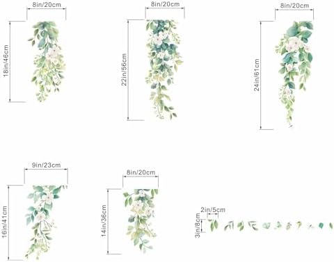 Amimagen Hanging Green Vine Wall Stickers for Bedroom and Living Room