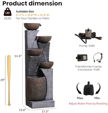 Bumilgar 5-Tier Tall Water Fountain with Warm Lights