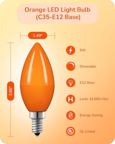 EDISHINE Halloween C35 Orange Dimmable LED Bulbs 6 Pack