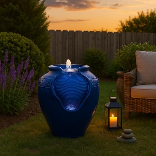 Teamson Home Royal Blue Outdoor Water Fountain with LED Lights and Pump