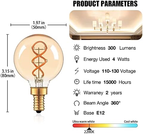 Hcnew E12 Dimmable Globe Light Bulb 4W 6 Pack