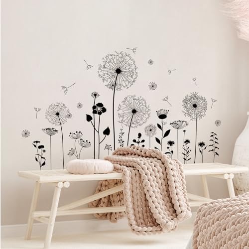 Supzone Black Dandelion Wall Sticker with Butterfly Design