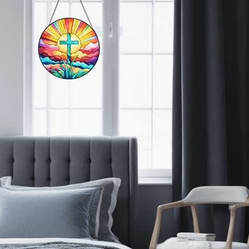 Stained Glass Cross Window Hanging 8 Suncatcher Decor 1