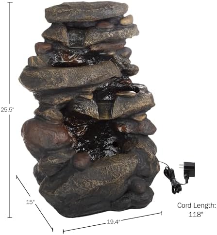 Pure Garden 50-0006 3 Tier Waterfall Fountain with LED Lights