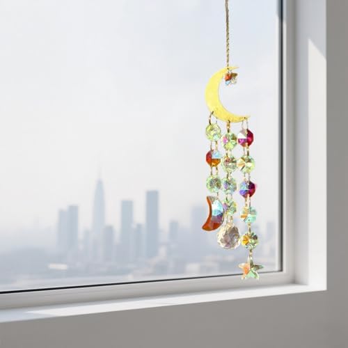 Shiny Crystal Moon Star Sun Catcher Pendant Decor
