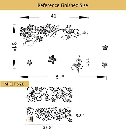 Supzone Black Flowers Butterfly Wall Decor Decals