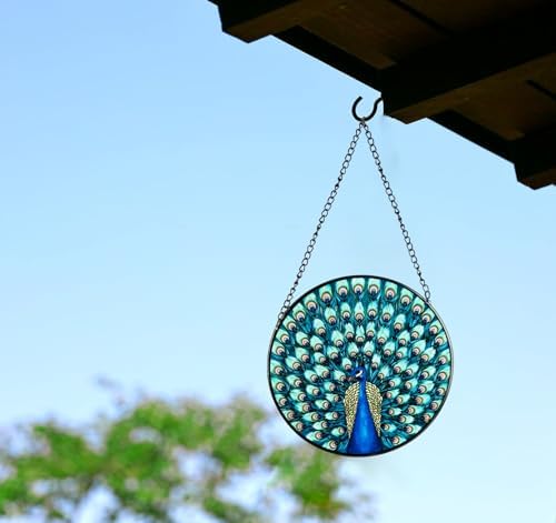 Peacock Spread Wings Stained Glass Suncatcher 59 x 59 Inch