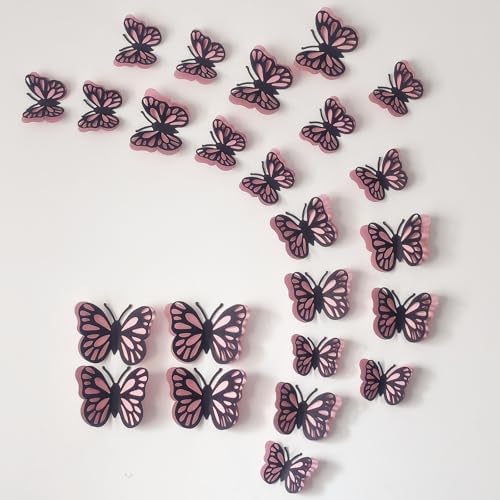 3D Pink Butterfly Wall Art with Removable Stickers - 48 Pcs Black Pink