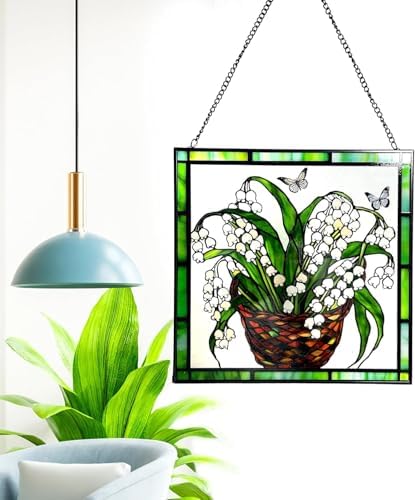 Lily of the Valley and Butterflies Stained Glass Suncatcher