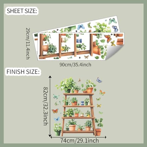 3D Plant Shelf Wall Decal with Butterflies