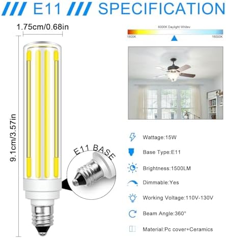 ZHENMING Updated Dimmable E11 LED Bulb 15W 1500LM 4 Packs