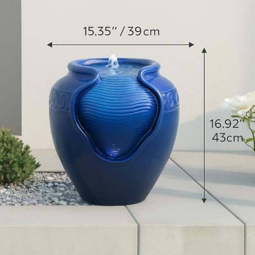 Teamson Home Royal Blue Outdoor Water Fountain with LED Lights and Pump