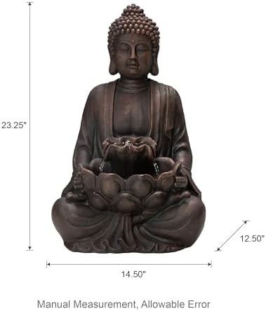 Glitzhome 24 Inch Zen Buddha Water Fountain with Pump and LED Light