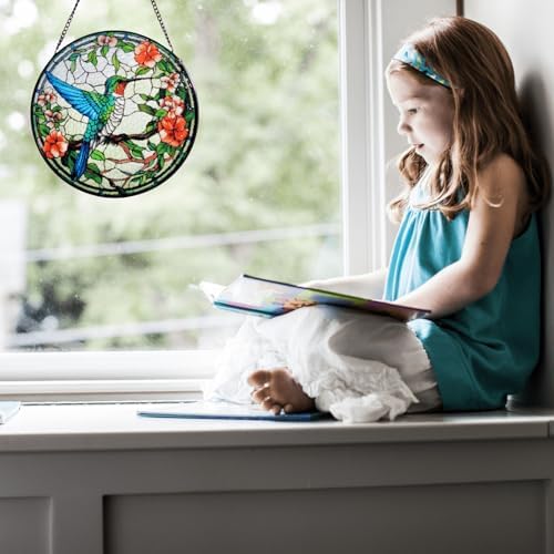 Cute Handmade Hummingbird Stained Glass Window Hanging 1