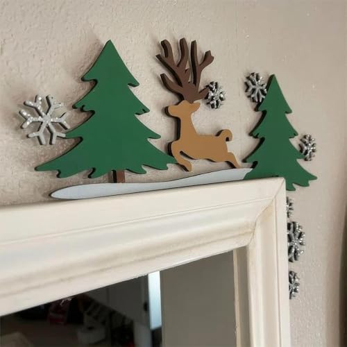 2024 Wooden Christmas Door Topper with Santa and Reindeer Design