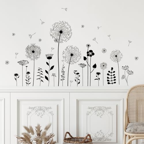 Supzone Black Dandelion Wall Sticker with Butterfly Design