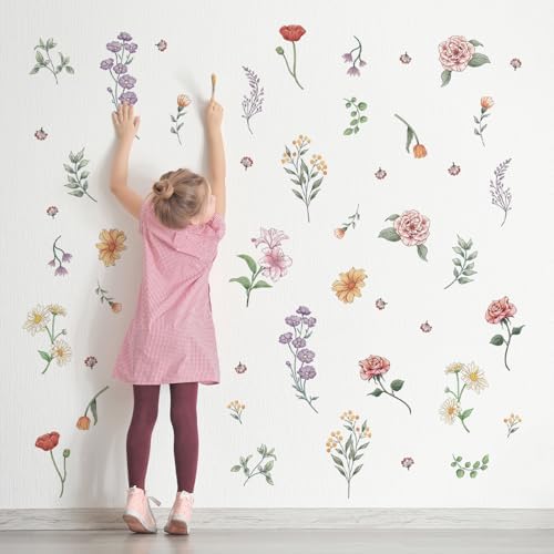 Retro Wildflower Wall Sticker Set 15 Sheets DIY Peel and Stick