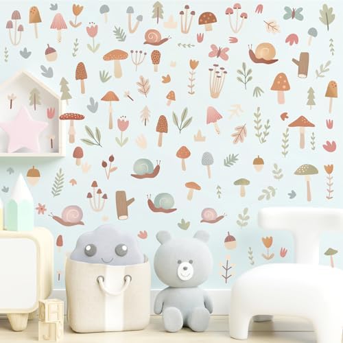 Woodland Mushroom Wall Stickers Boho Decor for Kids Room