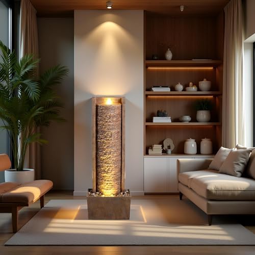 Elegant Indoor Outdoor Water Fountain with Natural Stone Look