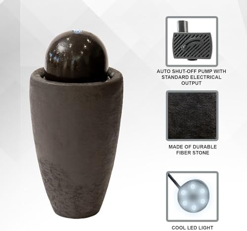 XBrand 2598W Round Stone Textured Sphere Water Fountain with LED Lights