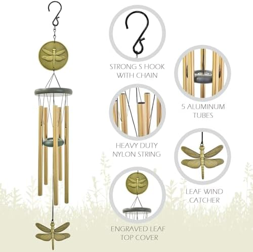 Dragonfly Wind Chimes for Outdoor 32 Inch Decor
