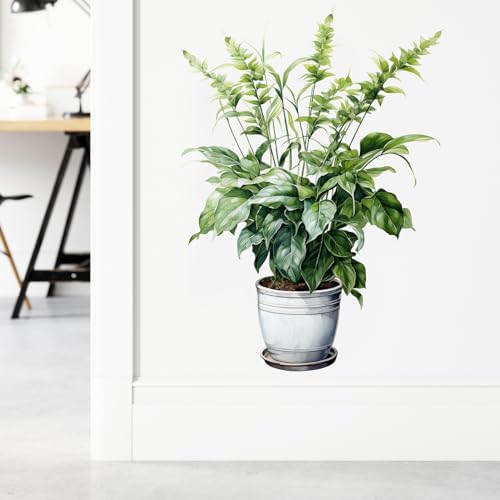 Green Leaves Potted Plant Wall Decal for Living Room and Bedroom