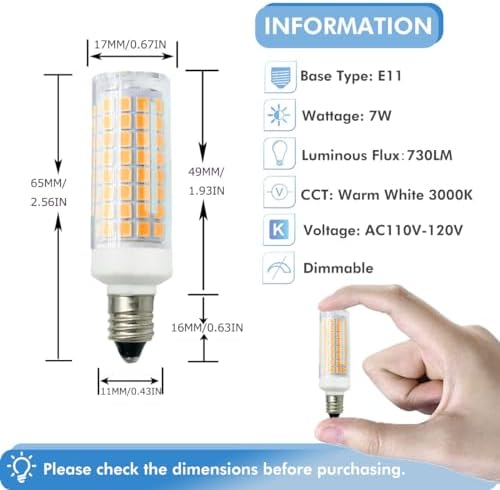 Pack of 5 E11 LED Bulb 7W Dimmable Warm White 3000K
