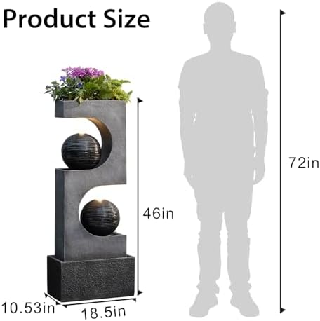 46 Inch High Modern Sphere Water Fountain with LED Light