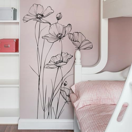 Black and White Poppy Wall Decal Minimalist Botanical Art