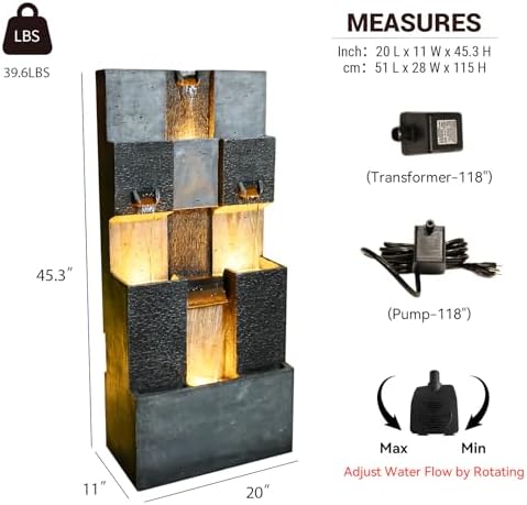 453 Inch 3 Tier Modern Waterfall Fountain with Lights