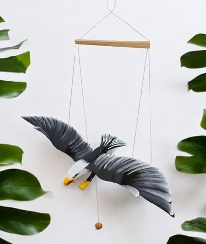 WitnyStore 25 Inch Black Eagle Wooden Bird Mobile