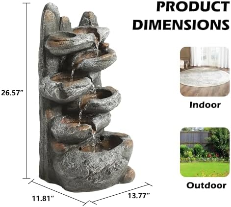 6-Tiered Cascading Rock Water Fountain with LED Lights