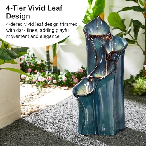 Glitzhome 3125 Inch H Outdoor Fountain with LED Lights and Pump