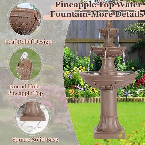 Italian Pagoda 3-Tier Outdoor Water Fountain with Roman Pillars Brown