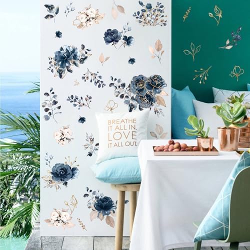 Blue Peony Wall Decals Peel and Stick Decor