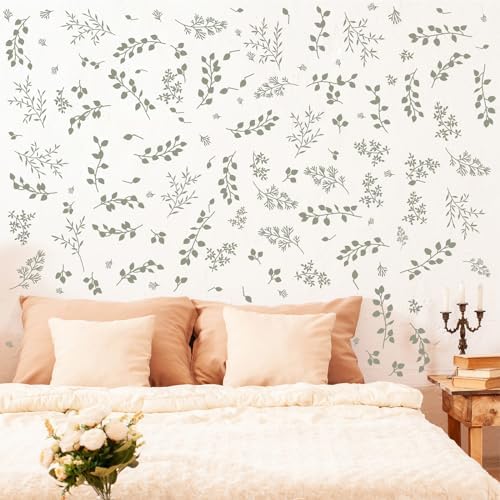 Kazova Green Leaf Wall Stickers for Bedroom and Living Room