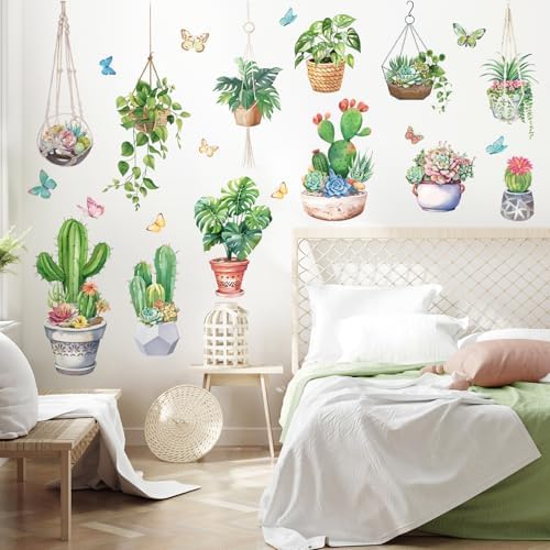 Green Nature Cacti Succulents Wall Stickers Peel and Stick