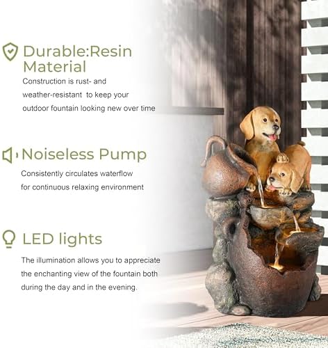 LuxenHome 25 Inch Resin Water Fountain with LED Lights