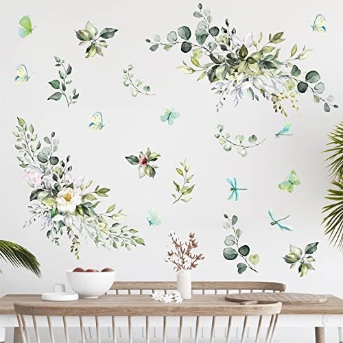 Boho Wall Decals with Hanging Leaves and Butterflies Design