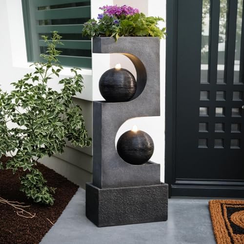 46 Inch High Modern Sphere Water Fountain with LED Light