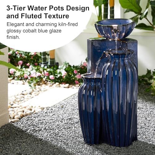 Glitzhome 2675 Inceramic Outdoor Water Fountain with LED Lights and Pump