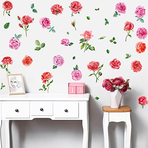 MEFOSS Romantic Rose Wall Decals Peel Stick Floral Decor