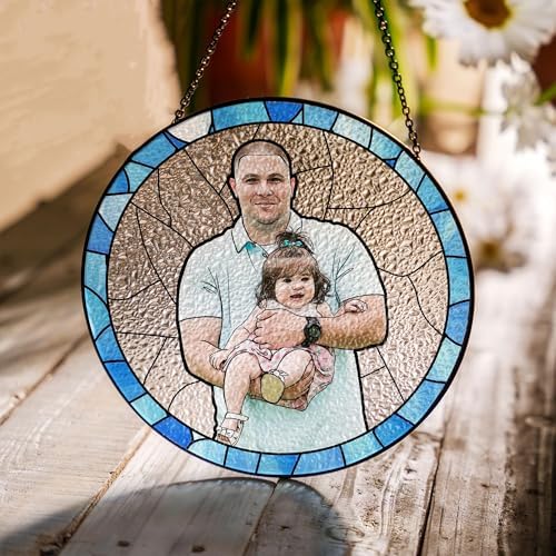 Personalized Stained Glass Suncatcher with Dads Photo