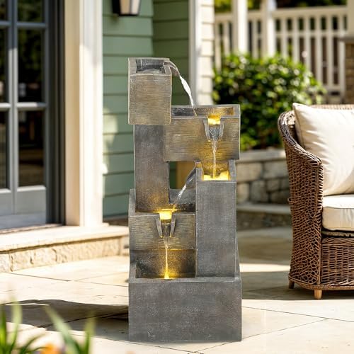 325 Inch Modern Outdoor Water Fountain with LED Lights