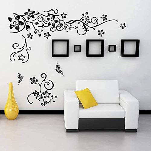 Supzone Black Flowers Butterfly Wall Decor Decals